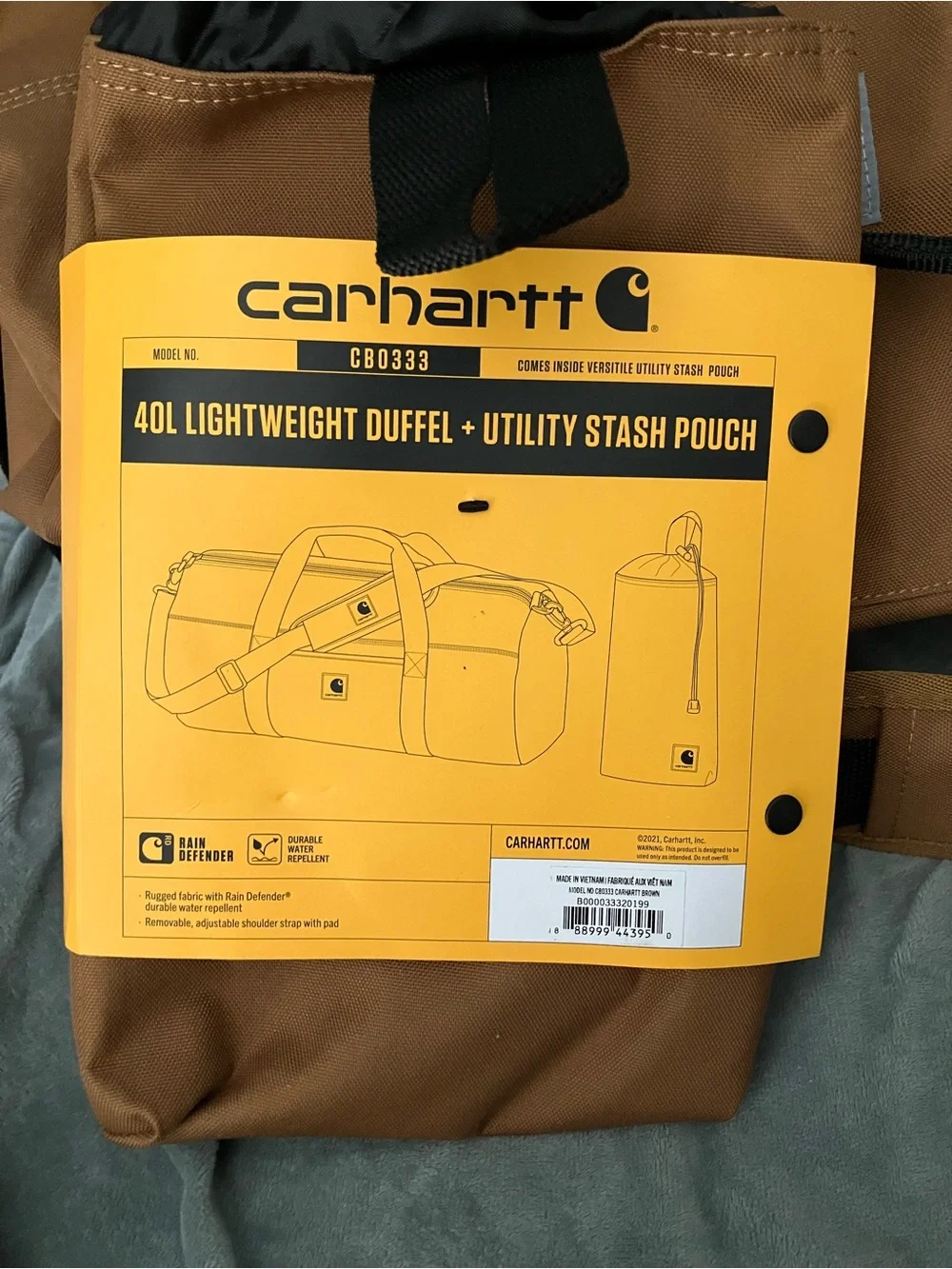 Carhartt 40L Lightweight Duffel Bag with Utility Stash Pouch Duffle NWOT